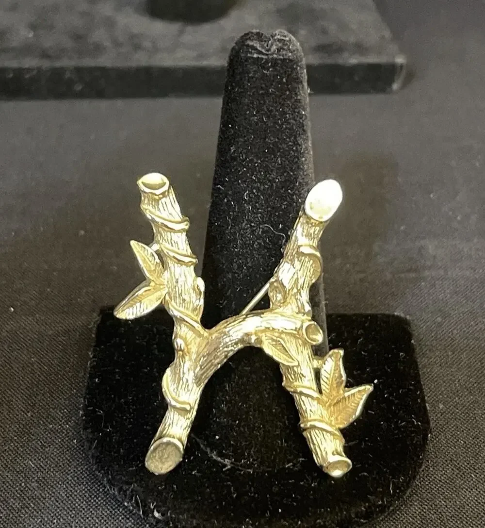 Vintage Sarah Coventry Letter H Initial Monogram GoldTone Bamboo Pin Brooch